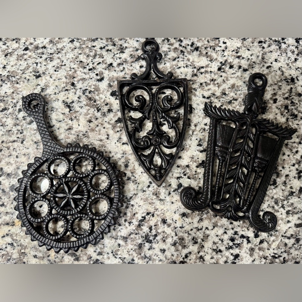 Vintage Wilton Black Cast Iron Trivet Set
